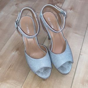 Peep Toe Silver Platform Heels